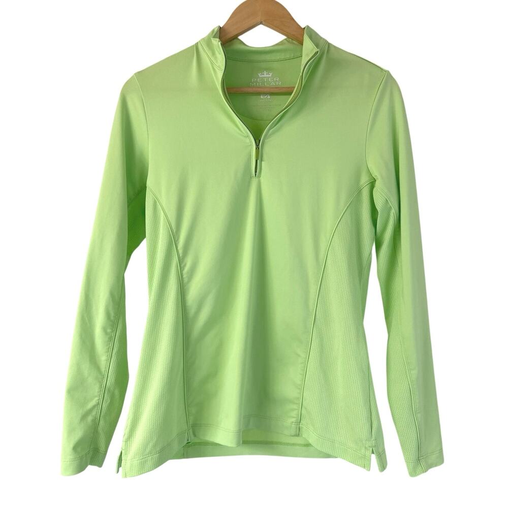 Peter Millar Womens S Lightweight 1/4 Zip Long Sleeve Golf Sun Shirt Lime Green